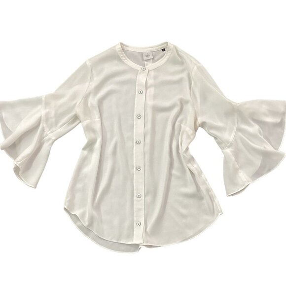 CAbi Sz M White Float Blouse Style 5521 Button Up Bell Sleeve Crew Neck 184A - Picture 1 of 10